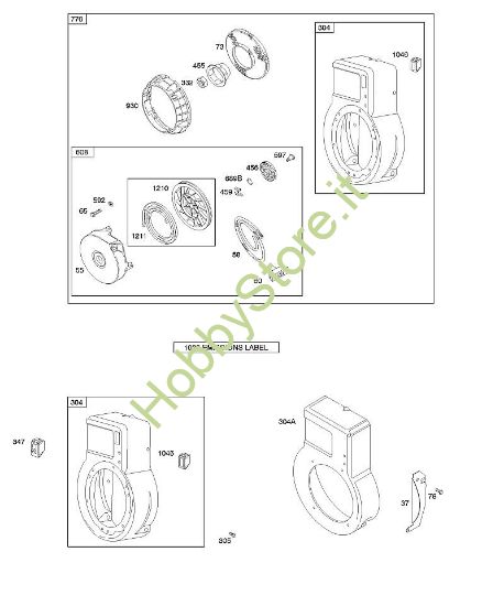B - Alloggiamento/ripari ventola, dispositivo di avviamento a riavvolgimento/alloggiamento ventola B&S - 09 €¦ 091212-1360-E1 brand Stihl
